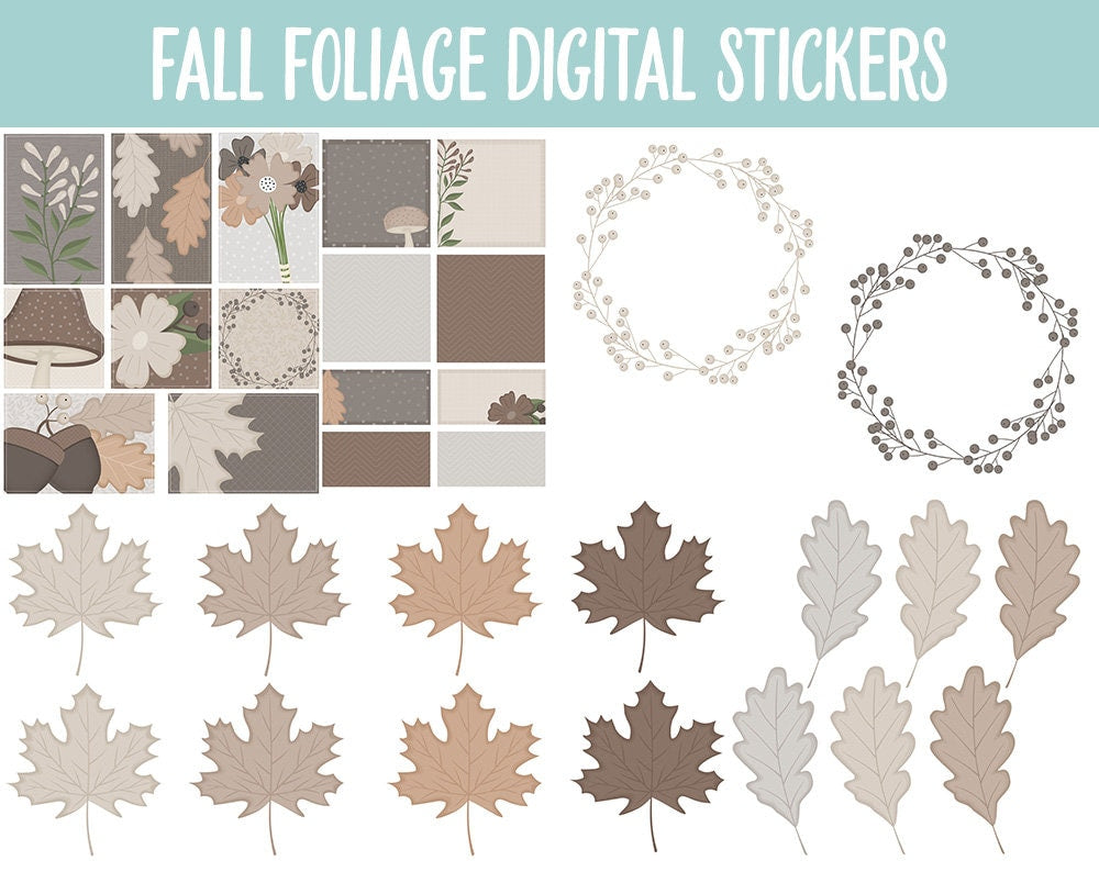 Fall Foliage Digital Planner Stickers | GoodNotes, iPad and Android | Fall, Leaves, Floral, Flowers, Boho, Botanical