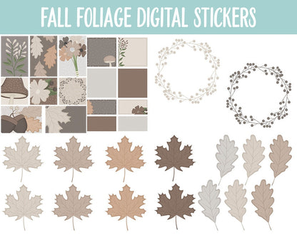 Fall Foliage Digital Planner Stickers | GoodNotes, iPad and Android | Fall, Leaves, Floral, Flowers, Boho, Botanical