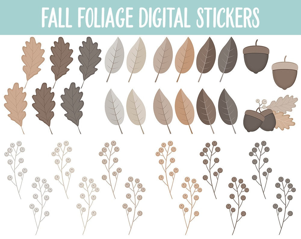 Fall Foliage Digital Planner Stickers | GoodNotes, iPad and Android | Fall, Leaves, Floral, Flowers, Boho, Botanical