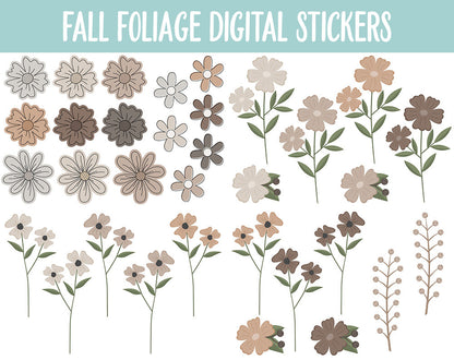 Fall Foliage Digital Planner Stickers | GoodNotes, iPad and Android | Fall, Leaves, Floral, Flowers, Boho, Botanical