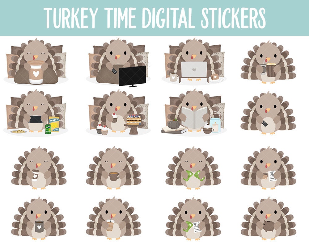 Turkey Time Digital Planner Stickers | GoodNotes, iPad and Android | Fall, November, Kawaii, Cleaning, Work, Tasks, Activities, Planning