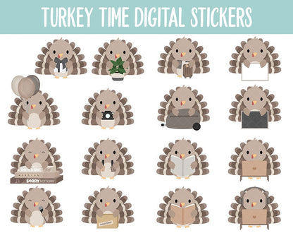 Turkey Time Digital Planner Stickers | GoodNotes, iPad and Android | Fall, November, Kawaii, Cleaning, Work, Tasks, Activities, Planning