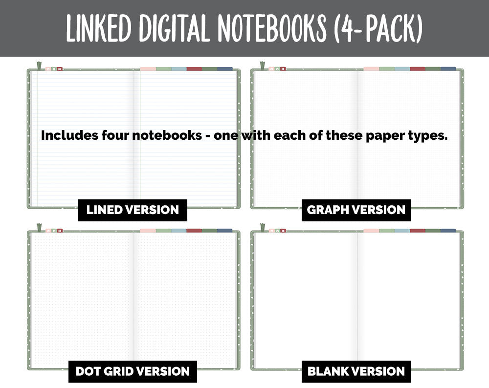 Linked Digital Notebooks 4- Pack | Festive Theme | GoodNotes, iPad & Android