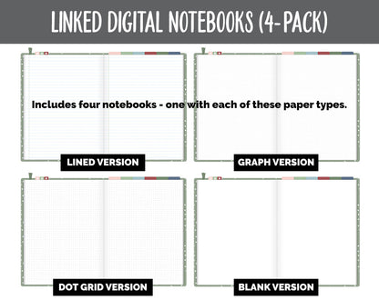 Linked Digital Notebooks 4- Pack | Festive Theme | GoodNotes, iPad & Android