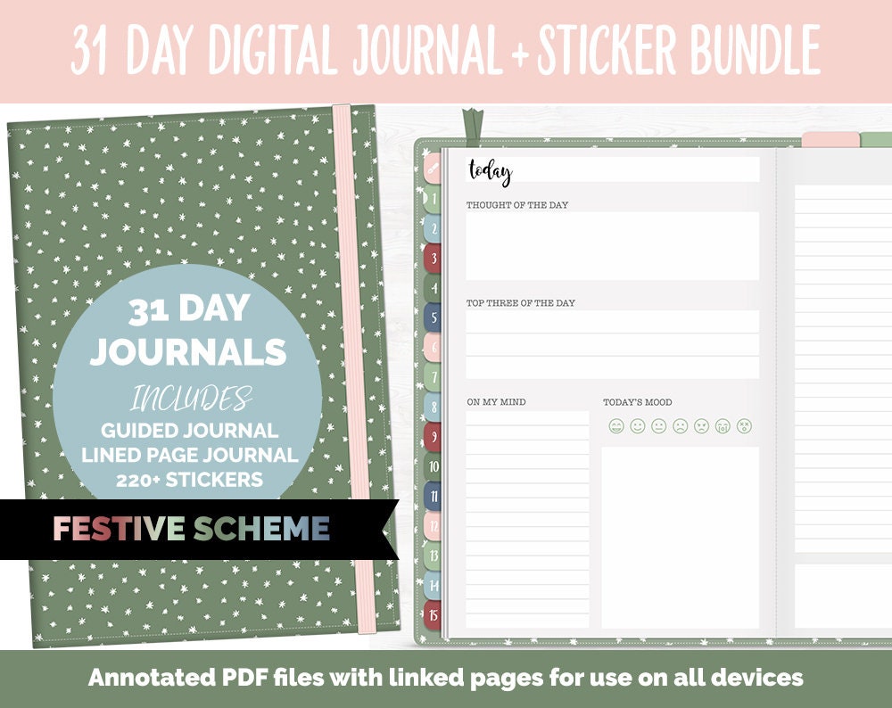 31 Day Digital Journal + Sticker Bundle | Festive Theme