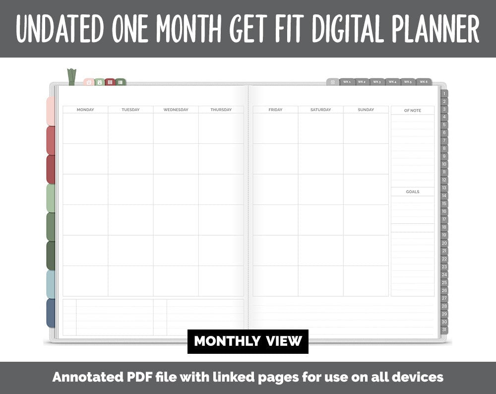 NEW! Undated Get Fit One Month Digital Planner | Festive Theme - Best Health Edition | GoodNotes, iPad & Android | Fitness, Self-Care