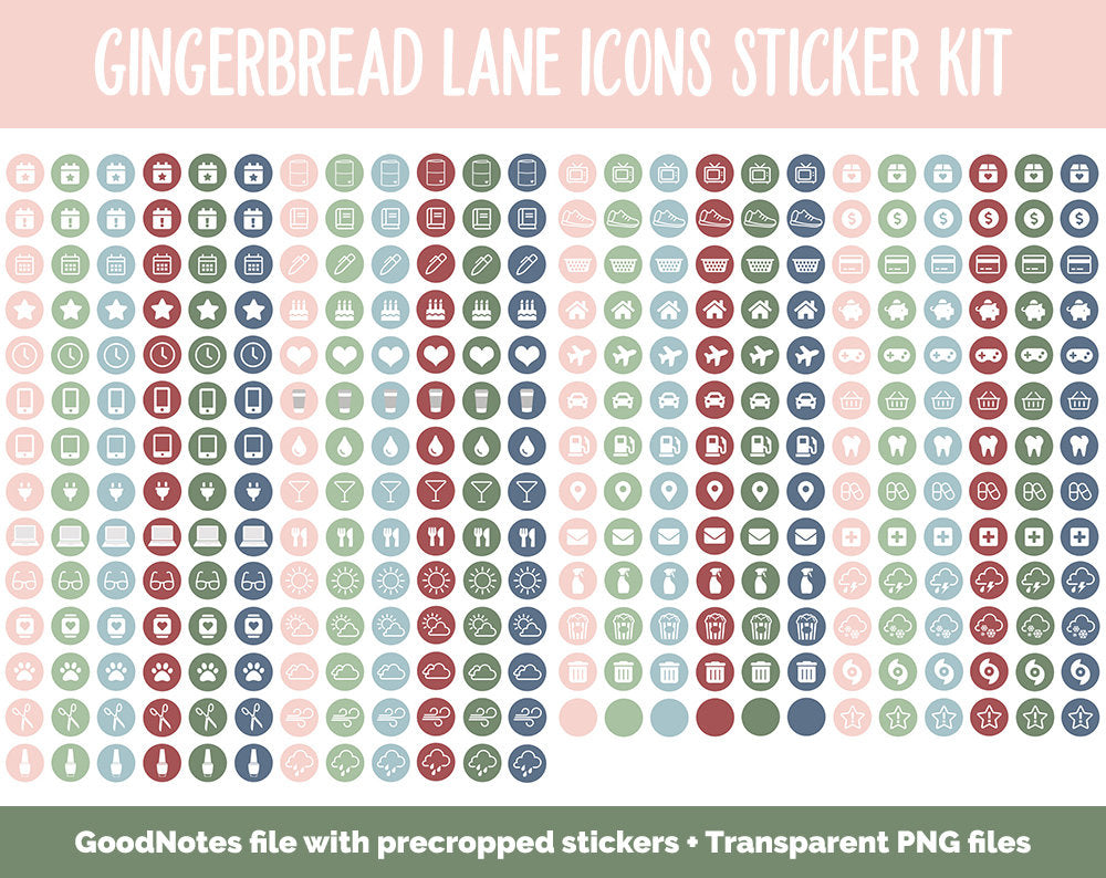 Gingerbread Lane Icon Digital Planner Stickers | GoodNotes, iPad and Android | Icons, Life, Weather, Everyday