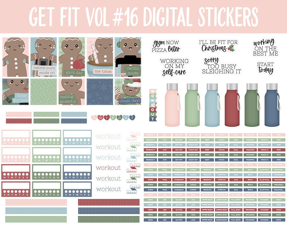 Get Fit Vol #16 Digital Stickers | GoodNotes & iPad | Fitness, Health, Self-Care, Workout | Gingerbread Lane