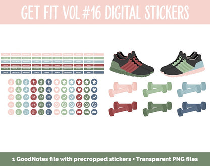 Get Fit Vol #16 Digital Stickers | GoodNotes & iPad | Fitness, Health, Self-Care, Workout | Gingerbread Lane