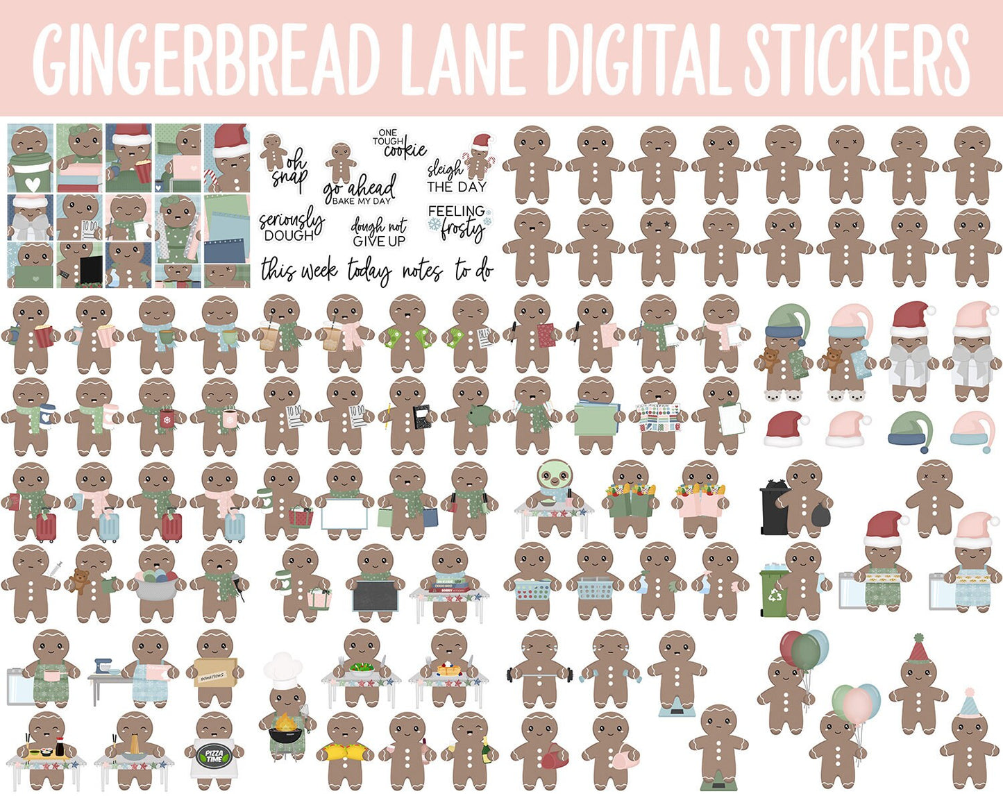 Gingerbread Lane Digital Sticker Mega Bundle | GoodNotes & iPad | December, Winter, Christmas, Chores, Work, Kawaii, Adulting, Tasks