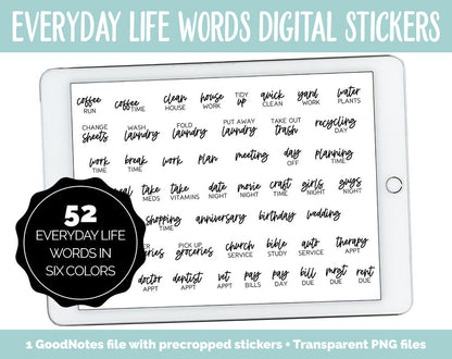 Everyday Life Words Digital Planner Stickers | GoodNotes, iPad and Android | Chores, Tasks, Errands, Things to Do