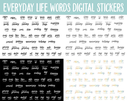 Everyday Life Words Digital Planner Stickers | GoodNotes, iPad and Android | Chores, Tasks, Errands, Things to Do