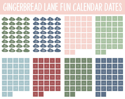 Gingerbread Lane Fun Calendar Date Digital Stickers | GoodNotes, iPad and Android | Festive