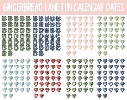 Gingerbread Lane Fun Calendar Date Digital Stickers | GoodNotes, iPad and Android | Festive