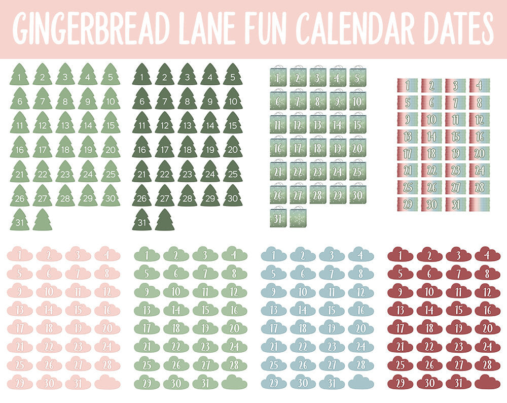 Gingerbread Lane Fun Calendar Date Digital Stickers | GoodNotes, iPad and Android | Festive