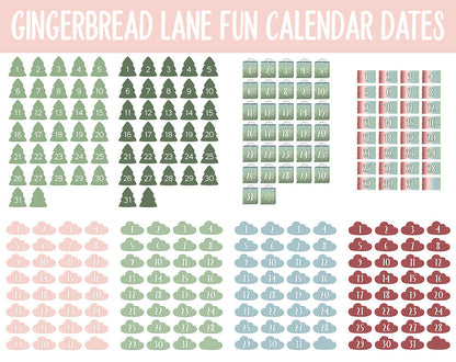 Gingerbread Lane Fun Calendar Date Digital Stickers | GoodNotes, iPad and Android | Festive