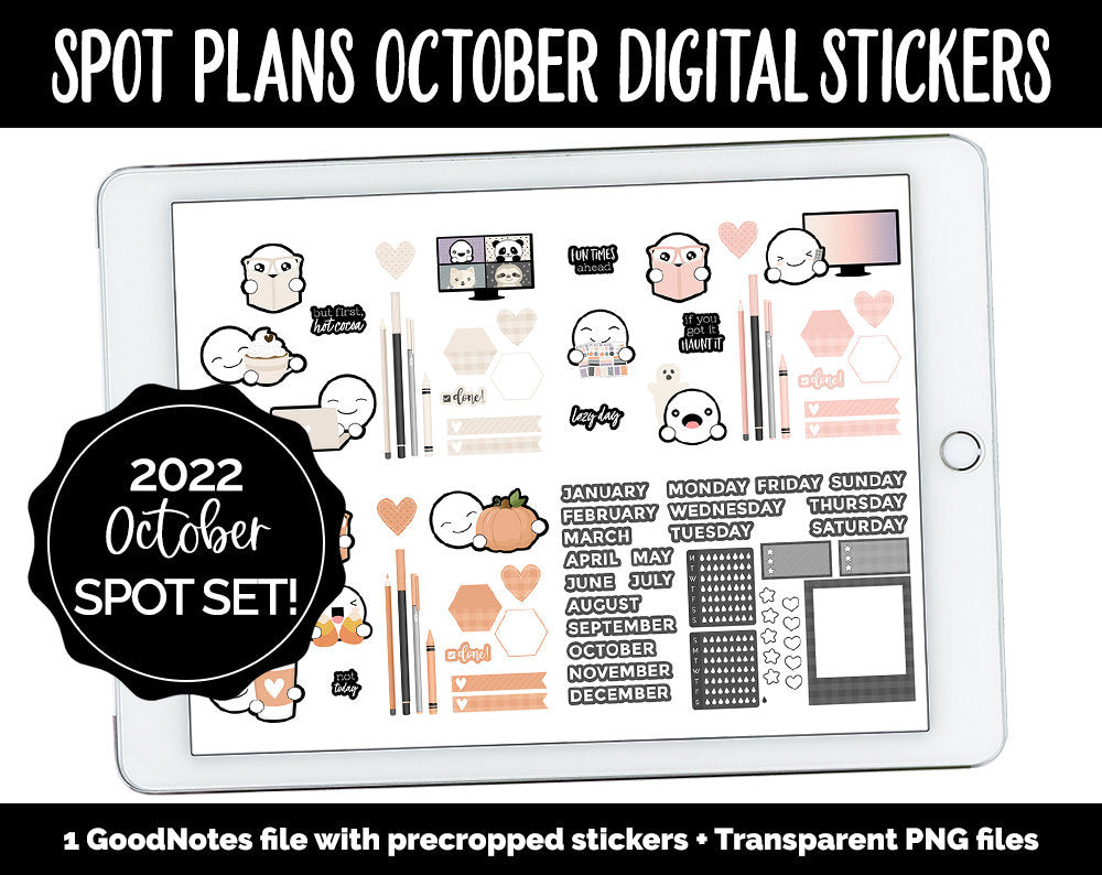 Spot Plans October Digital Stickers | GoodNotes, iPad and Android | Sassy, Fall, Adulting, Planning, Funny, Halloween