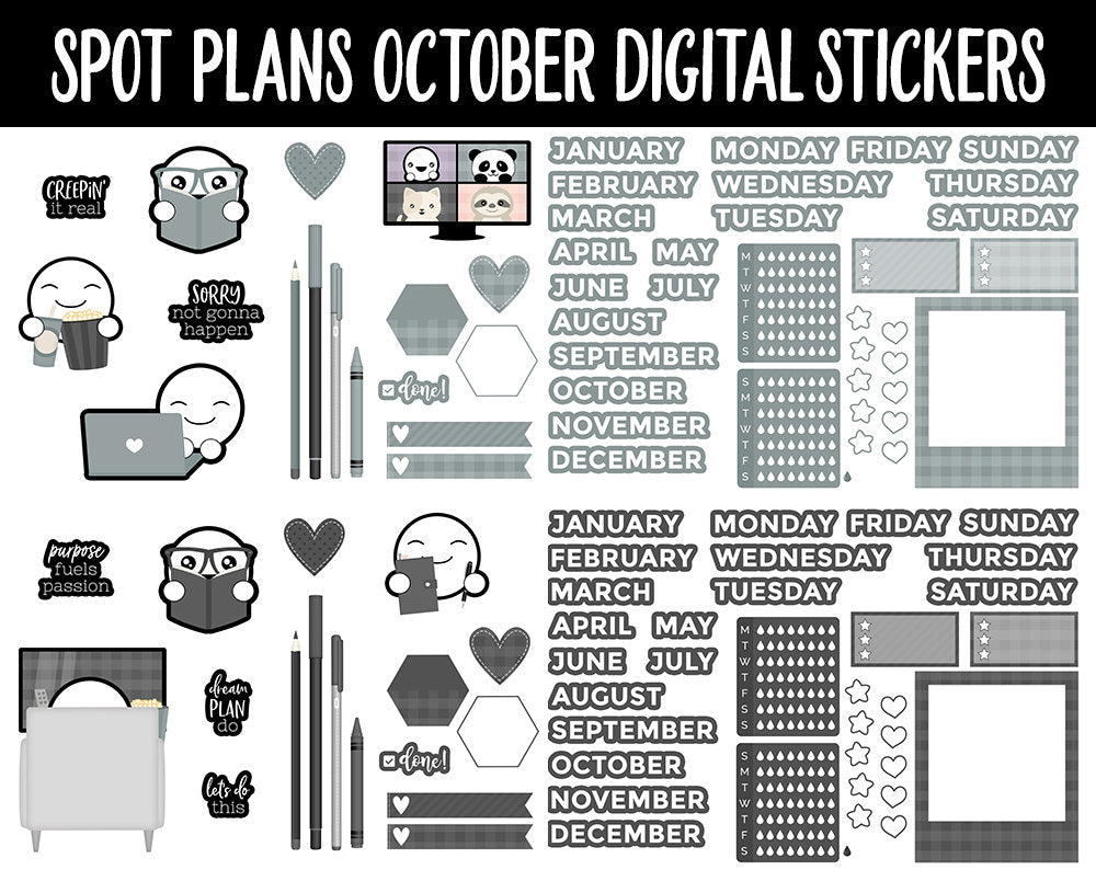 Spot Plans October Digital Stickers | GoodNotes, iPad and Android | Sassy, Fall, Adulting, Planning, Funny, Halloween