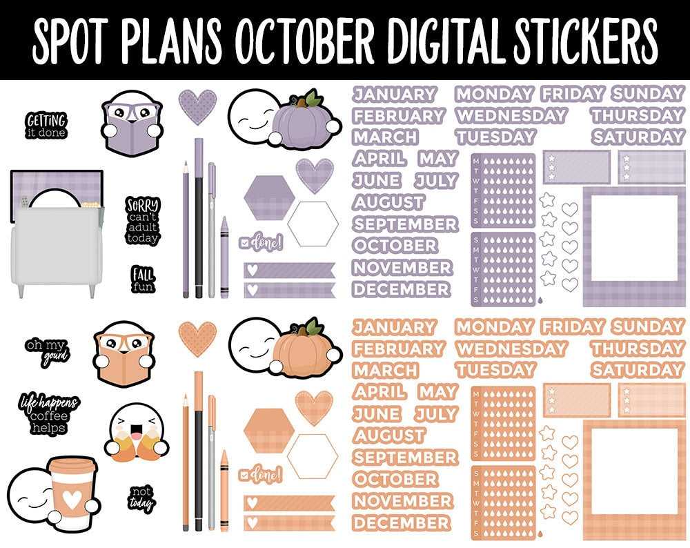 Spot Plans October Digital Stickers | GoodNotes, iPad and Android | Sassy, Fall, Adulting, Planning, Funny, Halloween