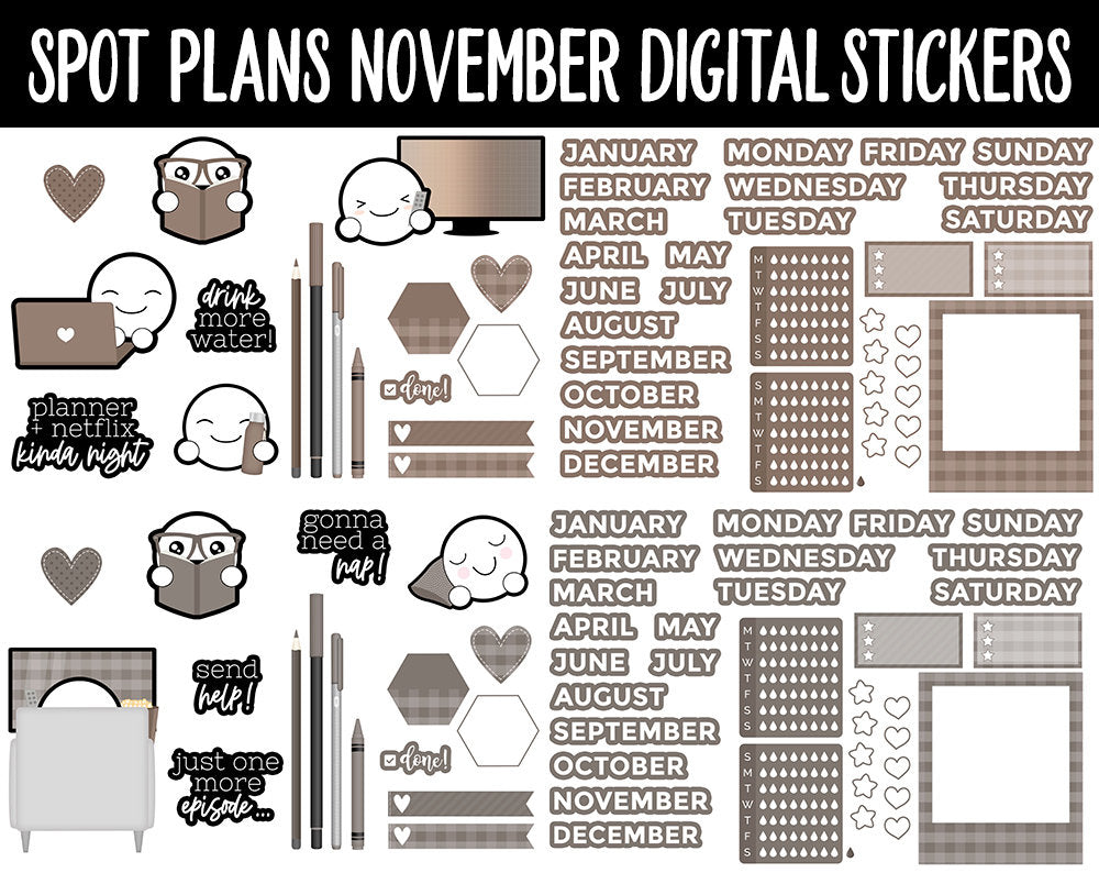 Spot Plans November Digital Stickers | GoodNotes, iPad and Android | Sassy, Fall, Adulting, Planning, Funny