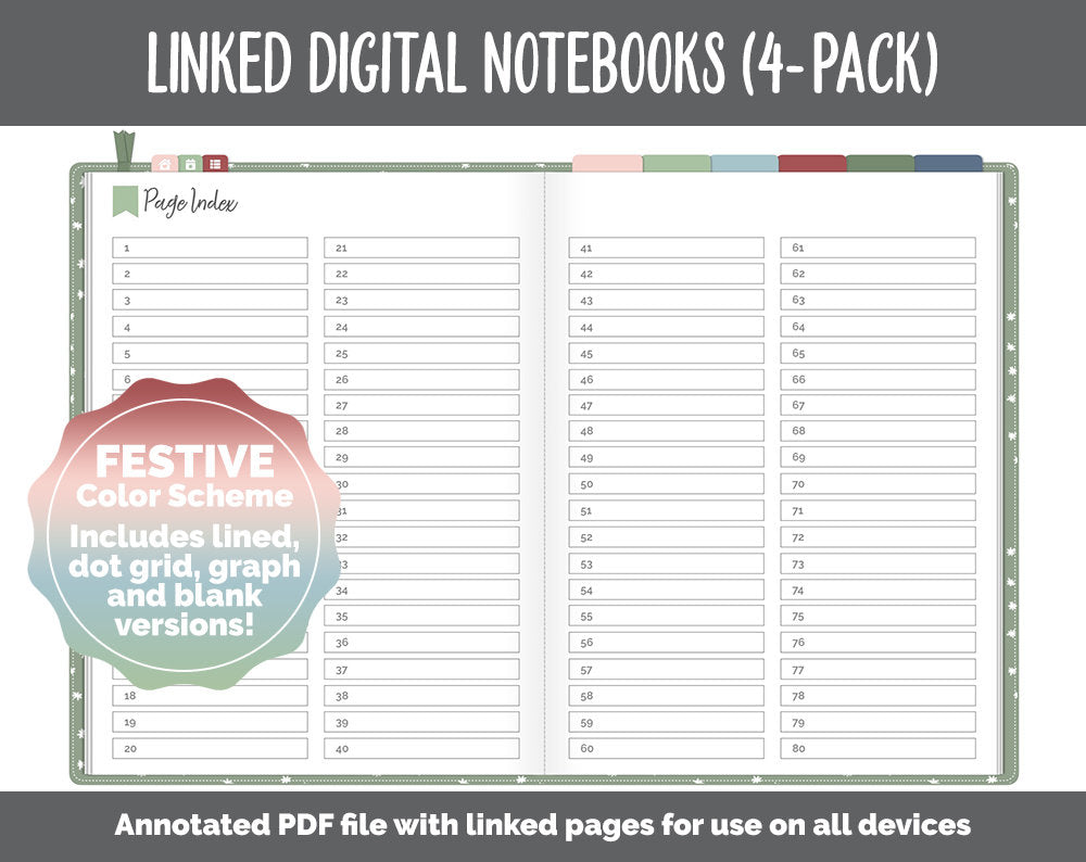 Linked Digital Notebooks 4- Pack | Festive Theme | GoodNotes, iPad & Android