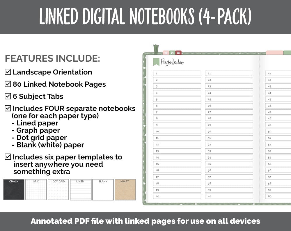 Linked Digital Notebooks 4- Pack | Festive Theme | GoodNotes, iPad & Android