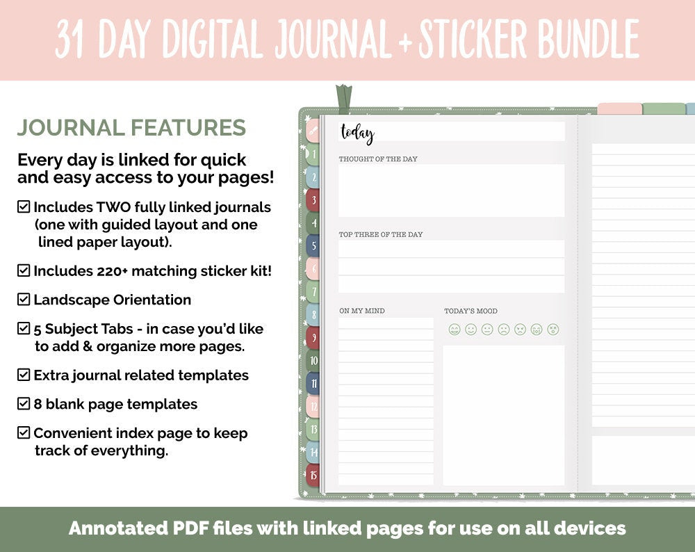 31 Day Digital Journal + Sticker Bundle | Festive Theme