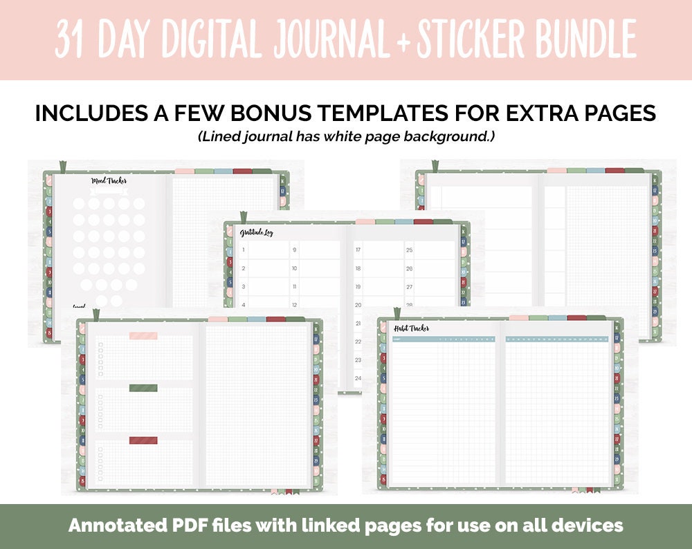 31 Day Digital Journal + Sticker Bundle | Festive Theme