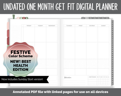 NEW! Undated Get Fit One Month Digital Planner | Festive Theme - Best Health Edition | GoodNotes, iPad & Android | Fitness, Self-Care