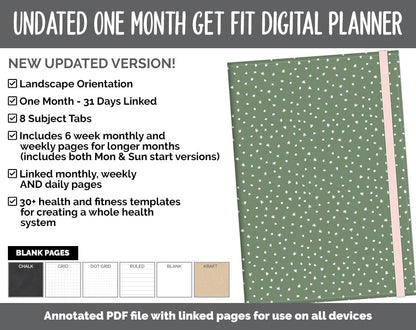 NEW! Undated Get Fit One Month Digital Planner | Festive Theme - Best Health Edition | GoodNotes, iPad & Android | Fitness, Self-Care