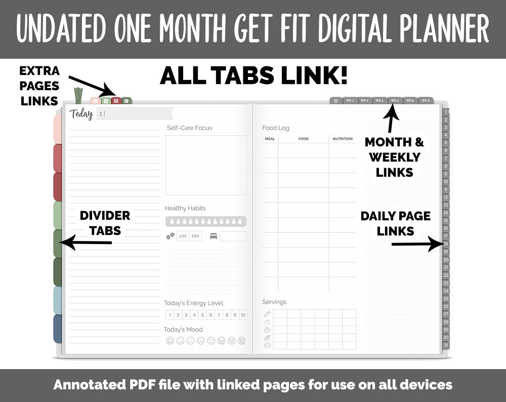 NEW! Undated Get Fit One Month Digital Planner | Festive Theme - Best Health Edition | GoodNotes, iPad & Android | Fitness, Self-Care