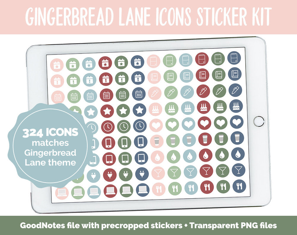 Gingerbread Lane Icon Digital Planner Stickers | GoodNotes, iPad and Android | Icons, Life, Weather, Everyday