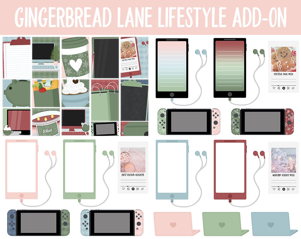 GIngerbread Lane Lifestyle Add-On Digital Stickers | GoodNotes & iPad | TV, Playlist, Travel, Reading, Work, Groceries