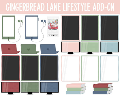 GIngerbread Lane Lifestyle Add-On Digital Stickers | GoodNotes & iPad | TV, Playlist, Travel, Reading, Work, Groceries