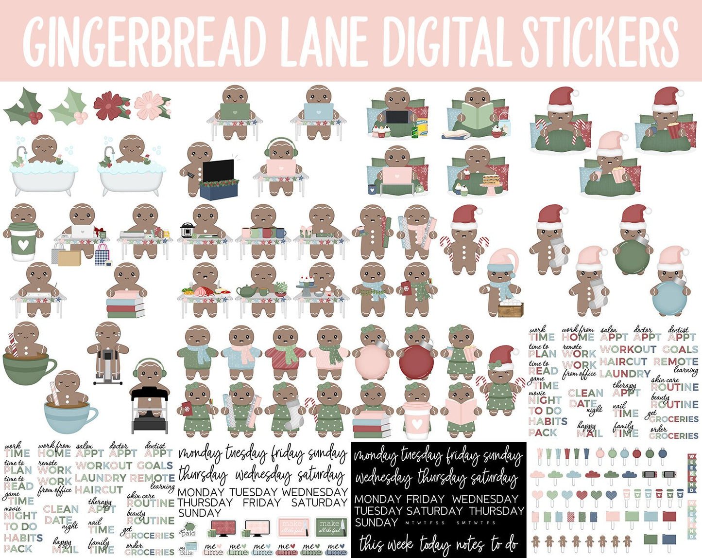 Gingerbread Lane Digital Sticker Mega Bundle | GoodNotes & iPad | December, Winter, Christmas, Chores, Work, Kawaii, Adulting, Tasks