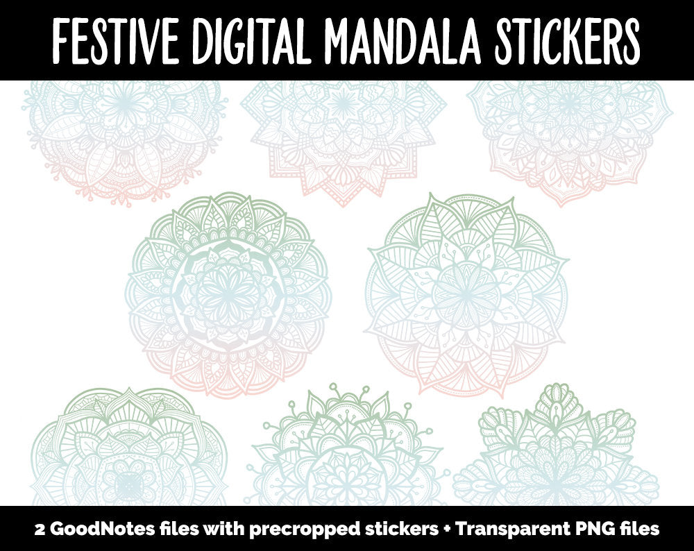 Festive Mandala Digital Planner Stickers | GoodNotes, iPad and Android | Gradient, Ombre, Coloring