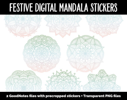 Festive Mandala Digital Planner Stickers | GoodNotes, iPad and Android | Gradient, Ombre, Coloring