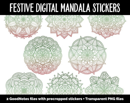 Festive Mandala Digital Planner Stickers | GoodNotes, iPad and Android | Gradient, Ombre, Coloring