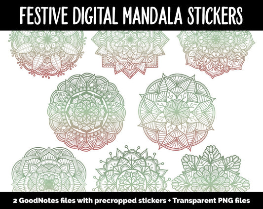 Festive Mandala Digital Planner Stickers | GoodNotes, iPad and Android | Gradient, Ombre, Coloring
