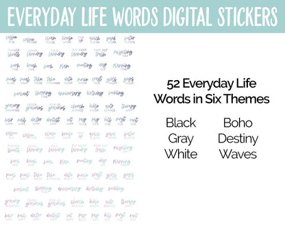 Everyday Life Words Digital Planner Stickers | GoodNotes, iPad and Android | Chores, Tasks, Errands, Things to Do