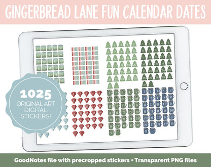 Gingerbread Lane Fun Calendar Date Digital Stickers | GoodNotes, iPad and Android | Festive