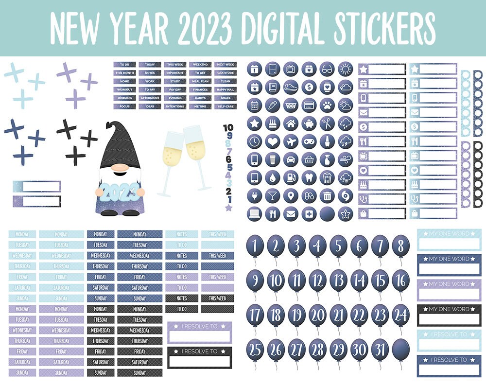New Year 2023 Digital Planner Stickers | GoodNotes, iPad and Android