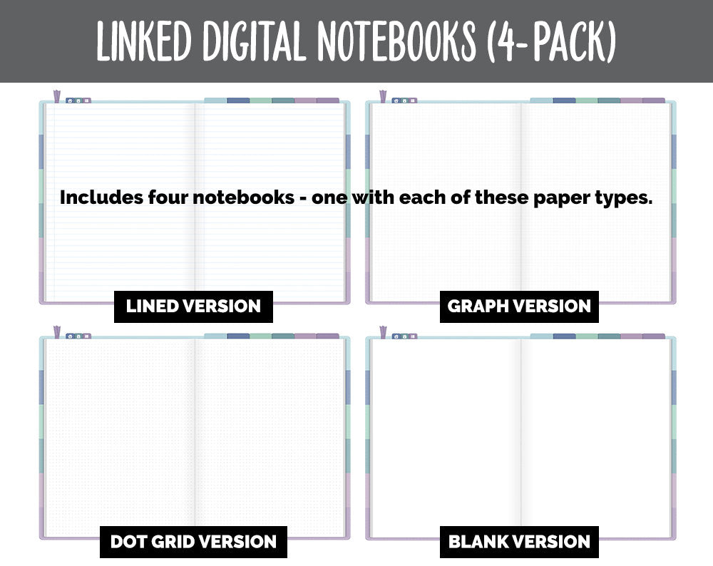 Linked Digital Notebooks 4- Pack | Aurora Theme | GoodNotes, iPad & Android