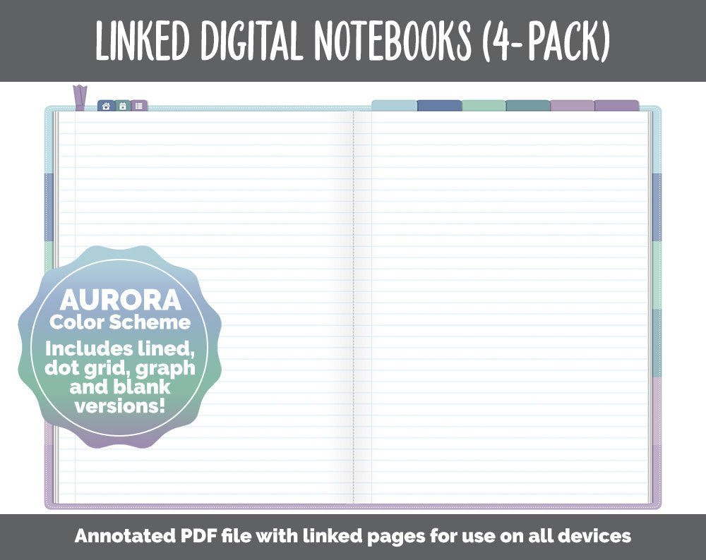 Linked Digital Notebooks 4- Pack | Aurora Theme | GoodNotes, iPad & Android