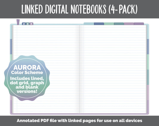 Linked Digital Notebooks 4- Pack | Aurora Theme | GoodNotes, iPad & Android