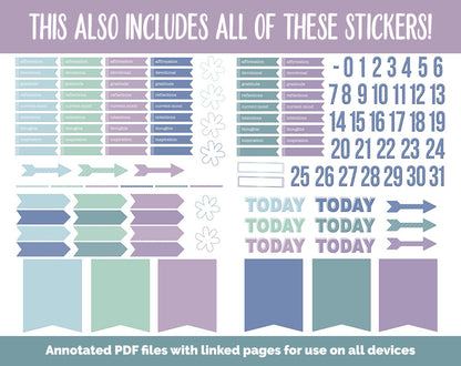 31 Day Digital Journal + Sticker Bundle | Aurora Theme