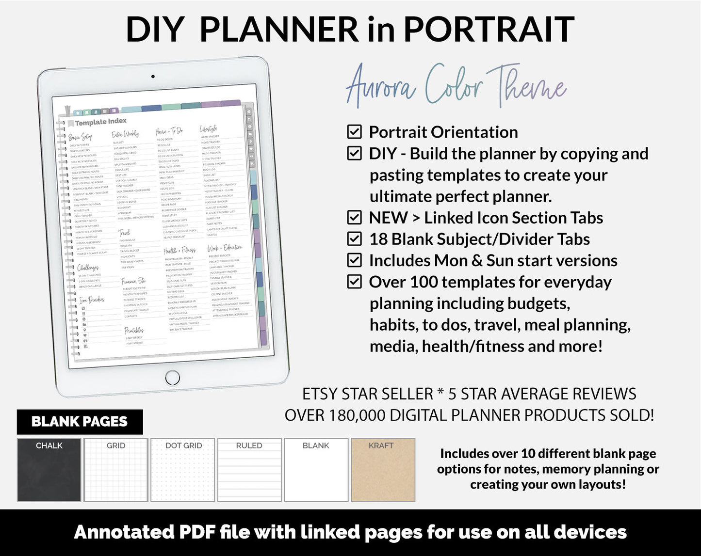 DIY Portrait Digital Planner | Aurora Theme | Goodnotes, iPad & Android