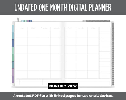 Undated One Month Digital Planner | Aurora Theme - Vertical Weekly | GoodNotes, iPad & Android