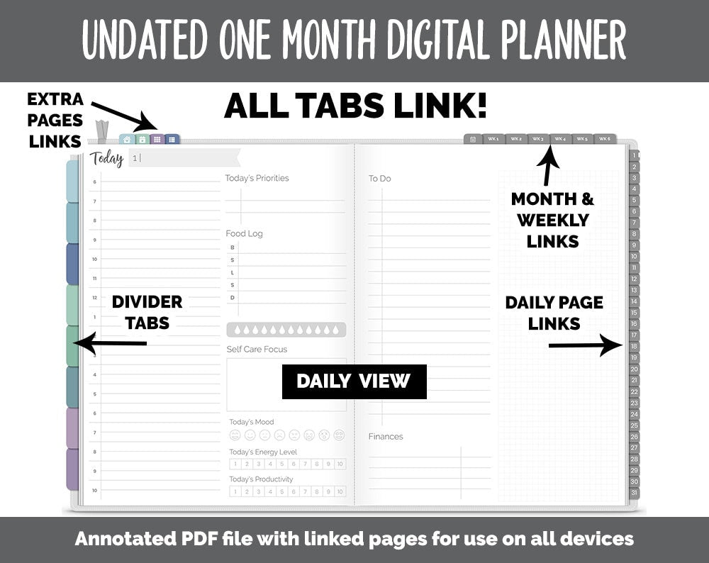 Undated One Month Digital Planner | Aurora Theme - Split Dashboard Weekly | GoodNotes, iPad & Android