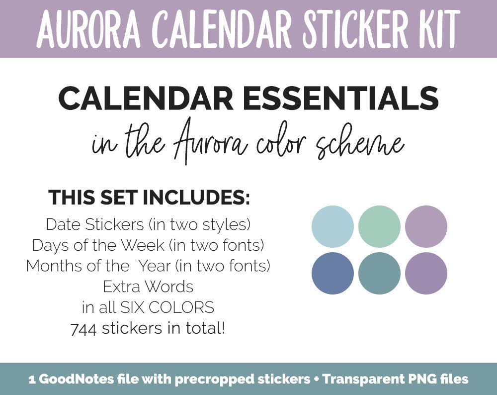 Aurora Calendar Essentials Digital Planner Stickers